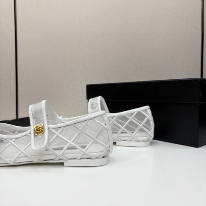 CC 25 Mary Jane White Mesh Black Calfskin
