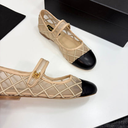 CC 25 Mary Jane Beige Mesh Black Calfskin