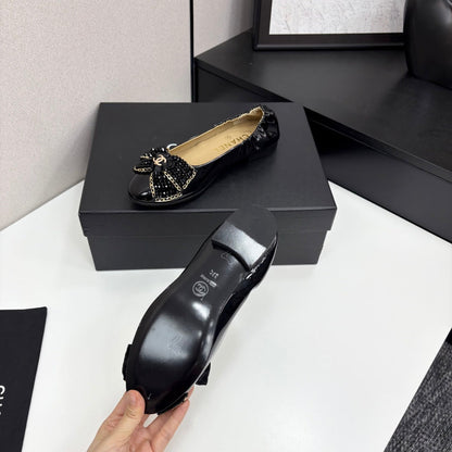 CC 25 Diamond Ballet Flats Black Sheepskin 331786