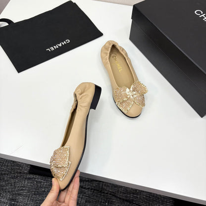 CC 25 Diamond Ballet Flats Beige Sheepskin 331787