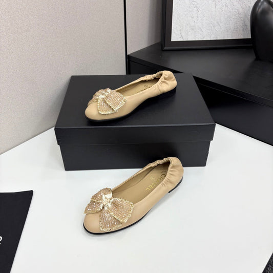 CC 25 Diamond Ballet Flats Beige Sheepskin 331787