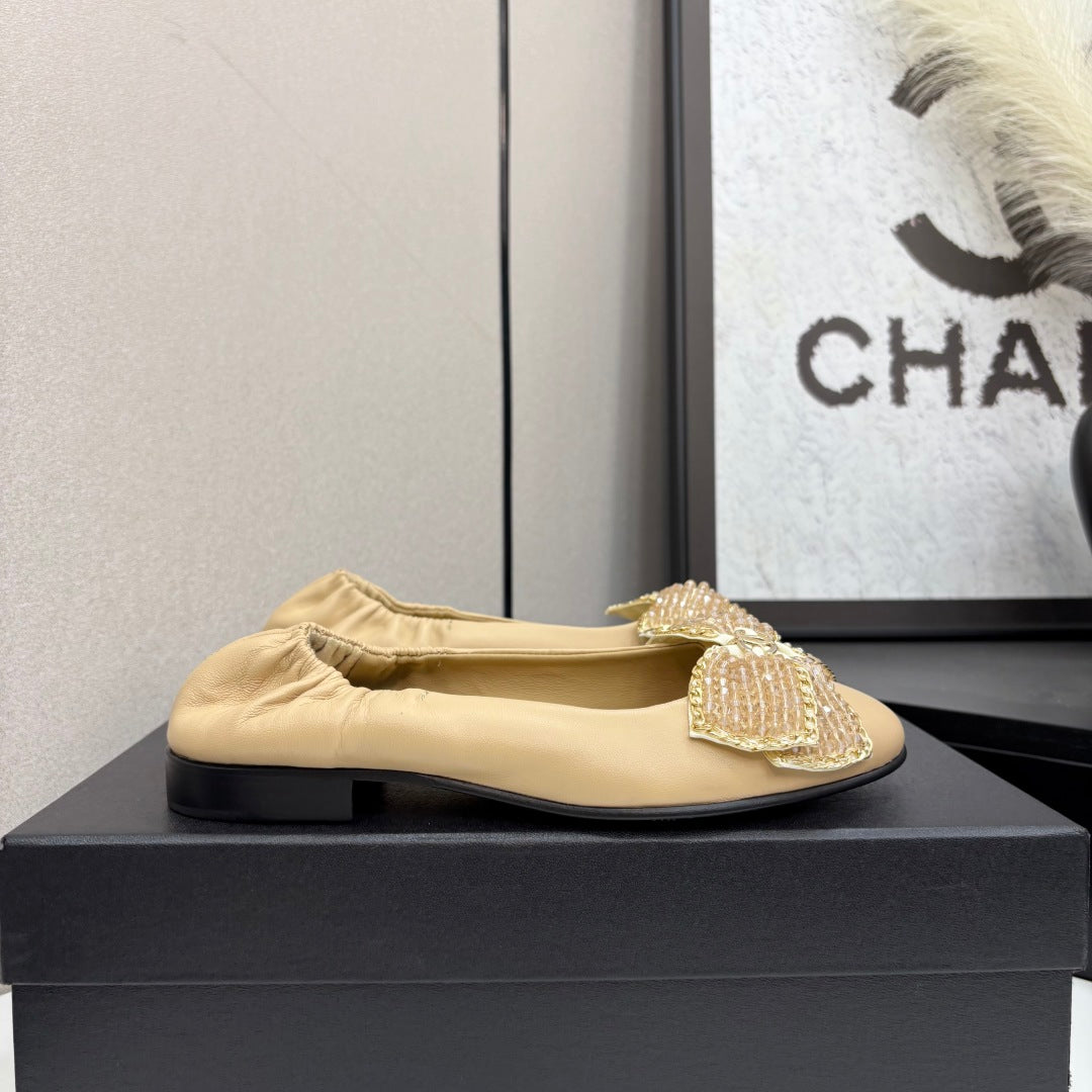 CC 25 Diamond Ballet Flats Beige Sheepskin 331787