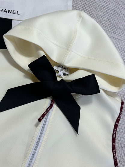 CC 25 Bow Hooded Swimsuit Ivory Polyester Fiber