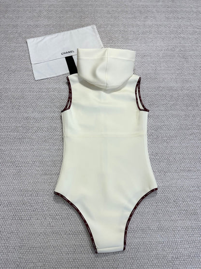 CC 25 Bow Hooded Swimsuit Ivory Polyester Fiber