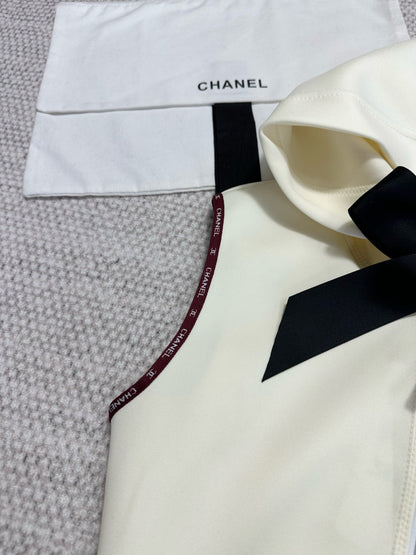 CC 25 Bow Hooded Swimsuit Ivory Polyester Fiber
