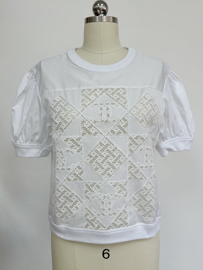 CC 25 Appliqué Short Sleeves T-shirt White Cotton