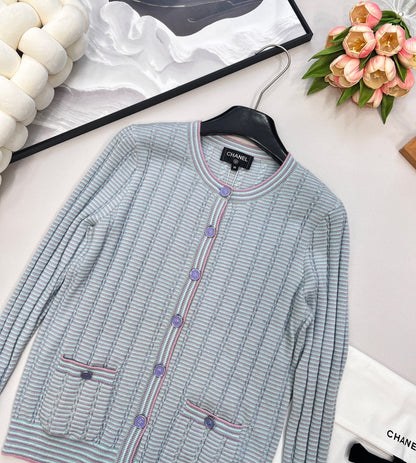 CC 25 Pocket Cardigan Blue Cashmere Cotton