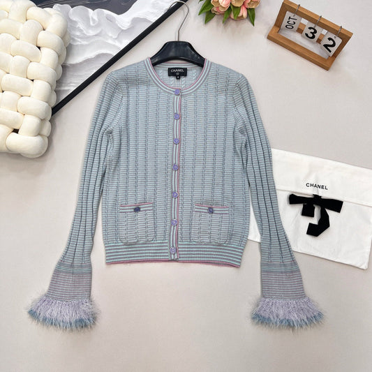 CC 25 Pocket Cardigan Blue Cashmere Cotton