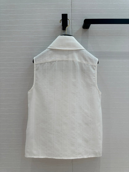 CC 25 Sleeveless Shirt White Silk Cotton Fabric