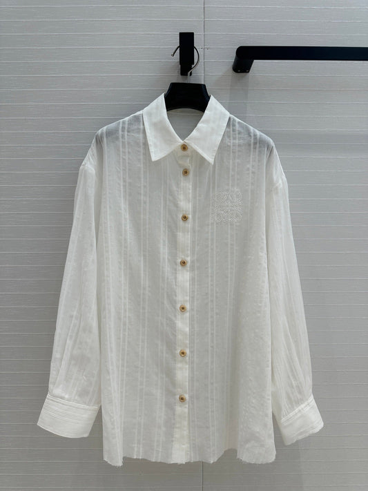 Loewe Hollow Logo Embroidered Striped Shirt White Cotton