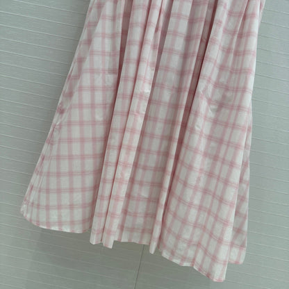 Loewe Plaid Suspender Skirt Pink Cotton