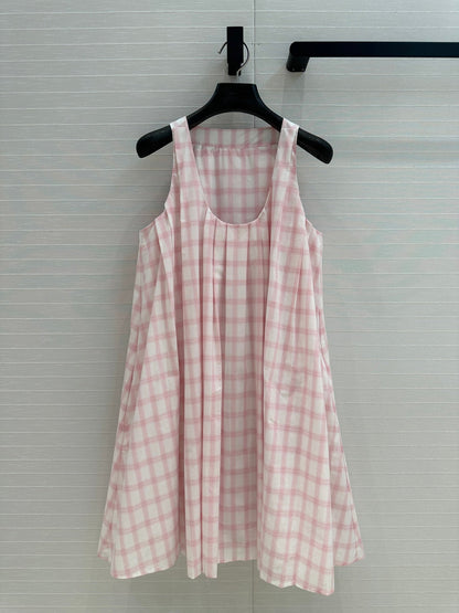 Loewe Plaid Suspender Skirt Pink Cotton