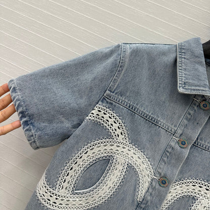CC 25 Round Neck Short-sleeved Jacket Light Blue Denim Cotton