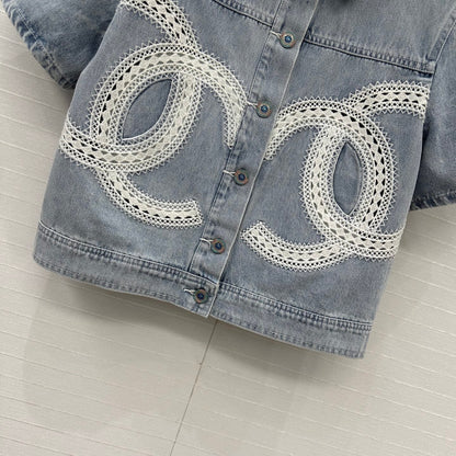 CC 25 Round Neck Short-sleeved Jacket Light Blue Denim Cotton