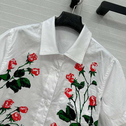 Loewe Rose Print Short-sleeved Shirt White Cotton