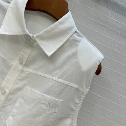 Loewe 25 Lace-up Waist Sleeveless Shirt White  Linen