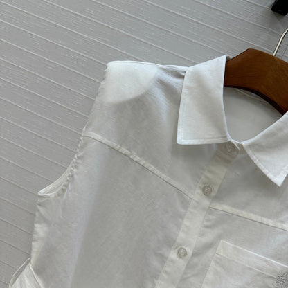 Loewe 25 Lace-up Waist Sleeveless Shirt White  Linen