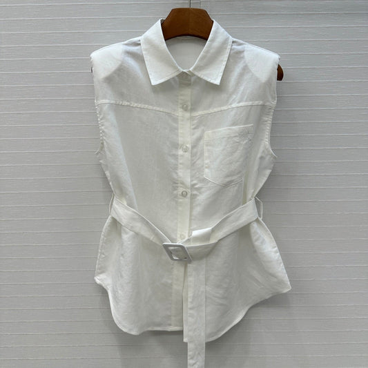 Loewe 25 Lace-up Waist Sleeveless Shirt White  Linen