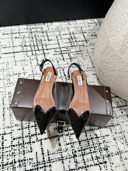 alaia slingbacks flat optic black heart lambskin