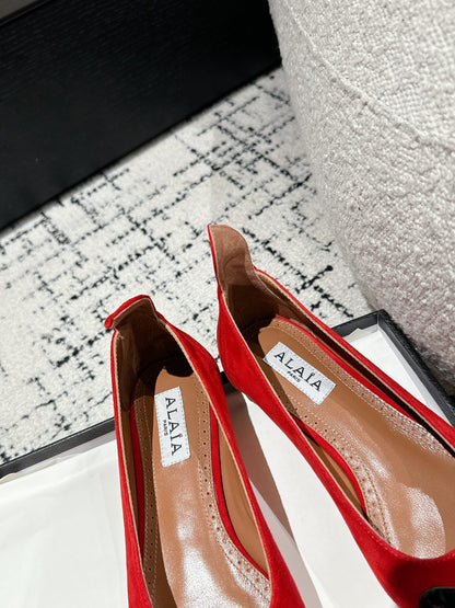 ALAIA PUMP 1 CM IN CHERRY RED SUEDE MIX BLACK CALFSKIN