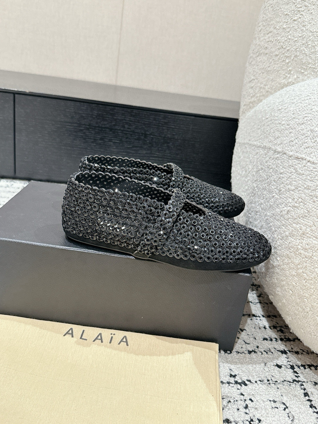 Alaia 25 Embellished Mary Jane Flats Black Suede  293178