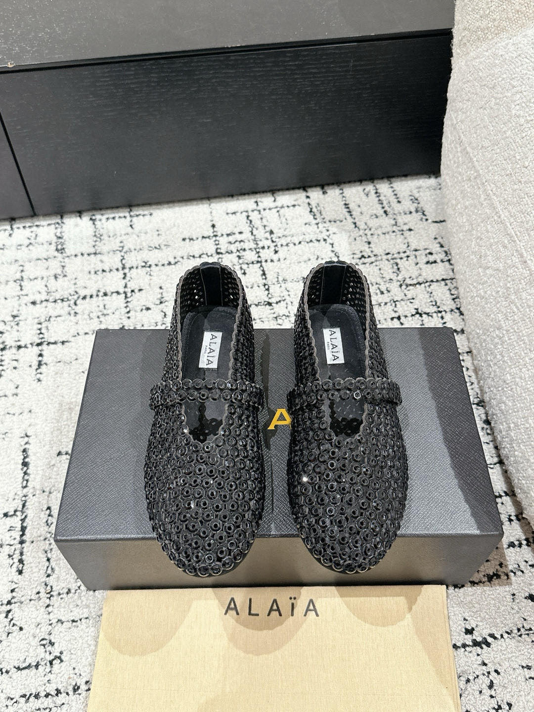 Alaia 25 Embellished Mary Jane Flats Black Suede  293178