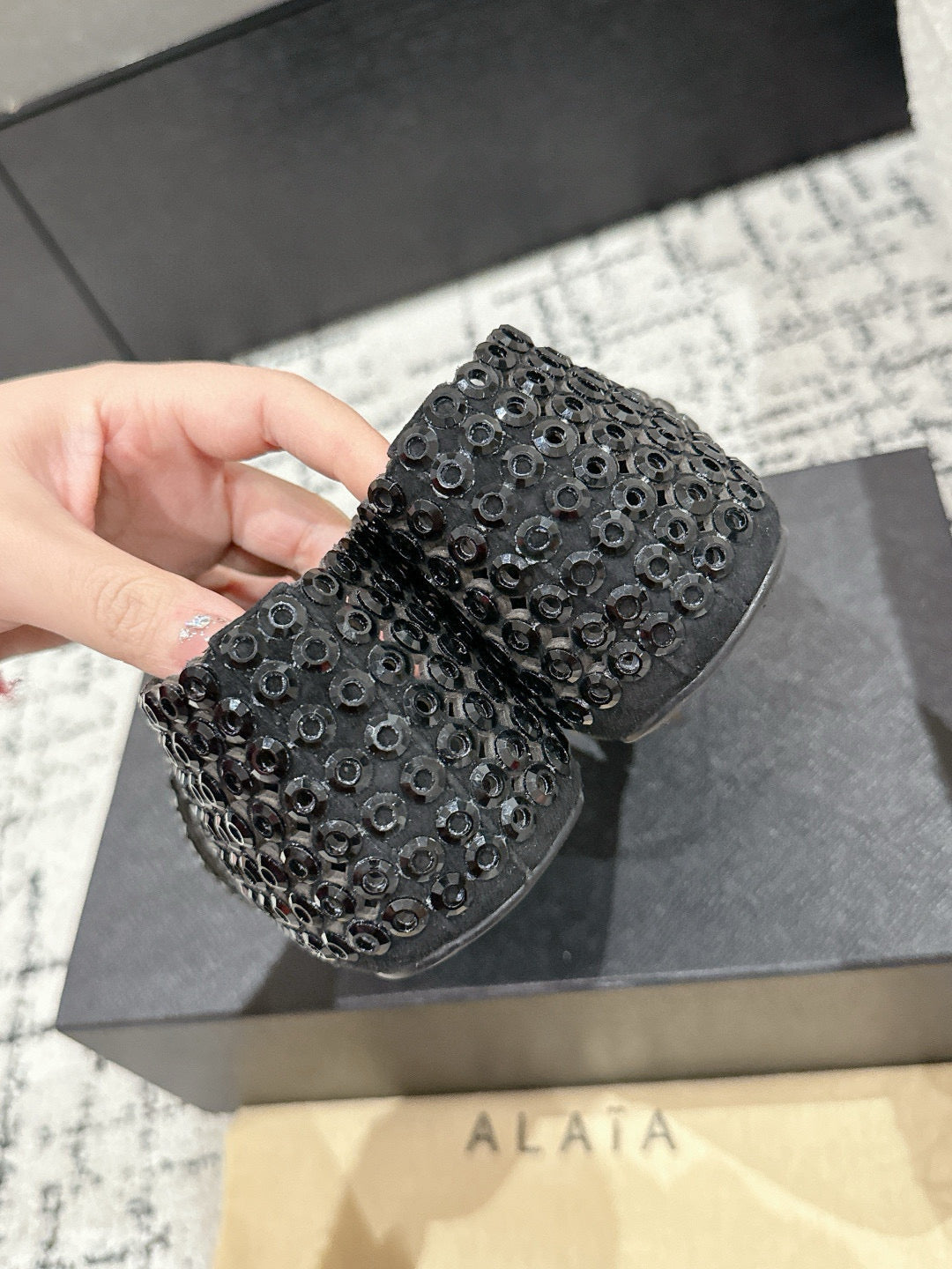 Alaia 25 Embellished Mary Jane Flats Black Suede  293178