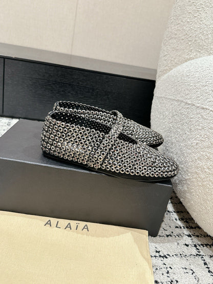 Alaia 25 Embellished Mary Jane Flats Silver Suede  293180
