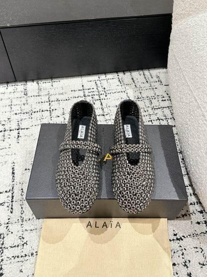 Alaia 25 Embellished Mary Jane Flats Silver Suede  293180