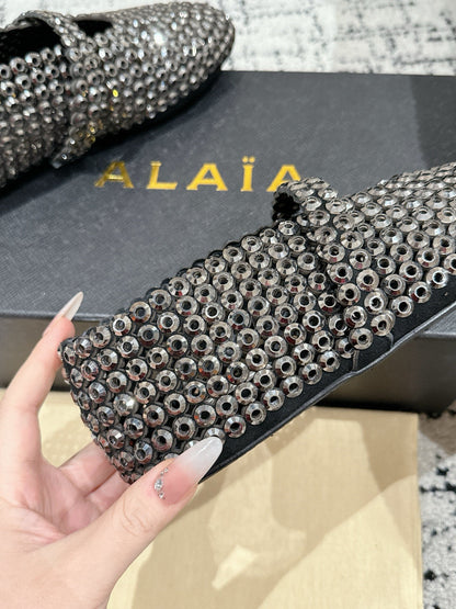 Alaia 25 Embellished Mary Jane Flats Silver Suede  293180