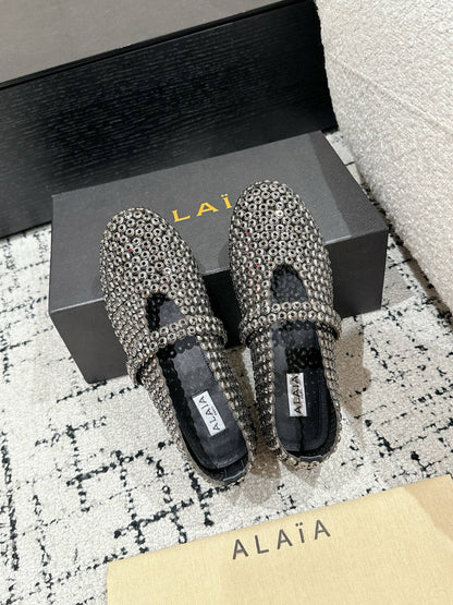 Alaia 25 Embellished Mary Jane Flats Silver Suede  293180