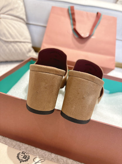 LP 25C Summer Charms Mules 55MM Marigold Brown Suede 215033