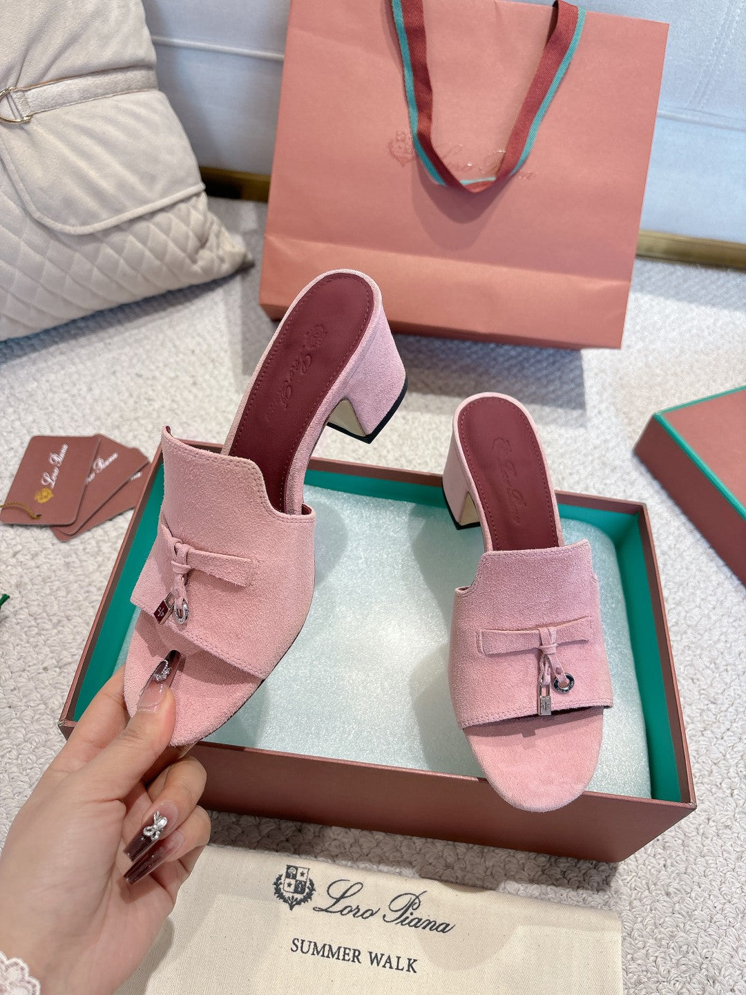 LP 25C Summer Charms Mules 55MM Pink Pastel Suede 215026