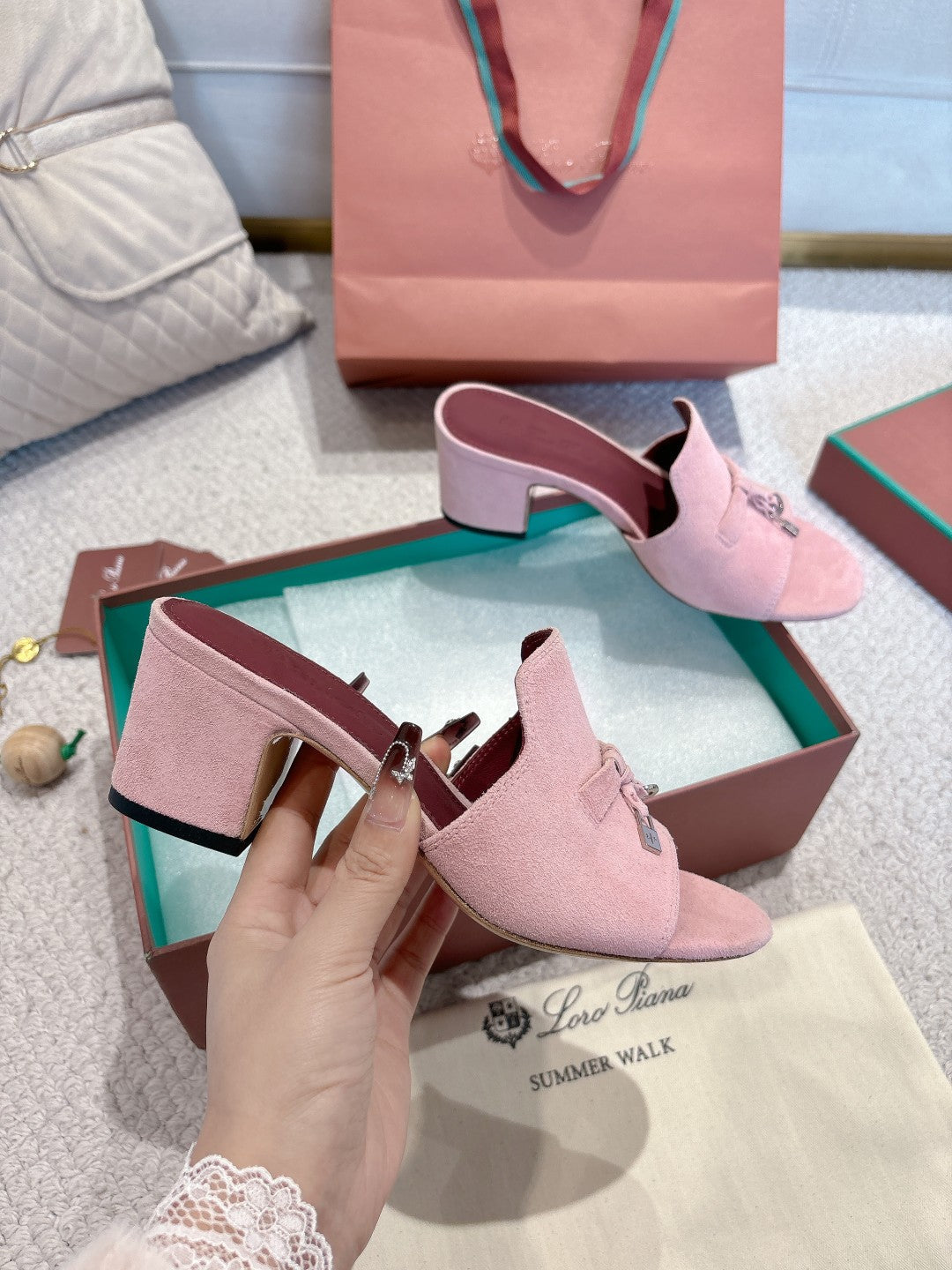 LP 25C Summer Charms Mules 55MM Pink Pastel Suede 215026