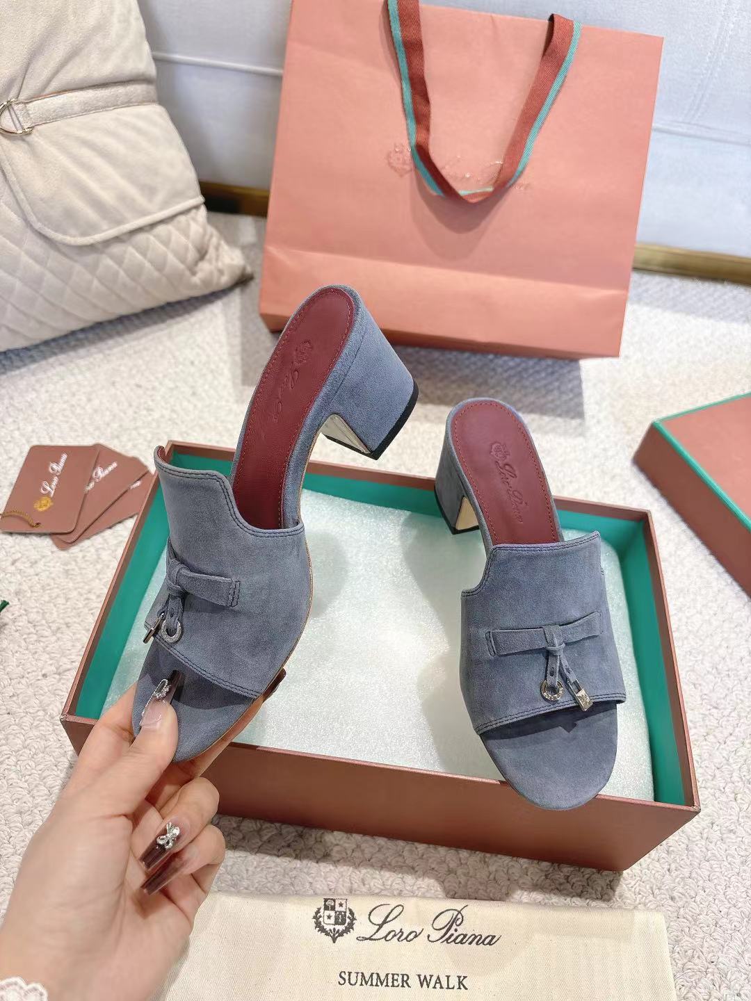 LP 25C Summer Charms Mules 55MM Blue Gray Suede 215023