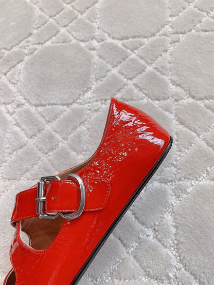 ALAIA CRISS CROSS BALLET FLAT IN CANDY RED LAMBSKIN WITH SILVER HARDWARE