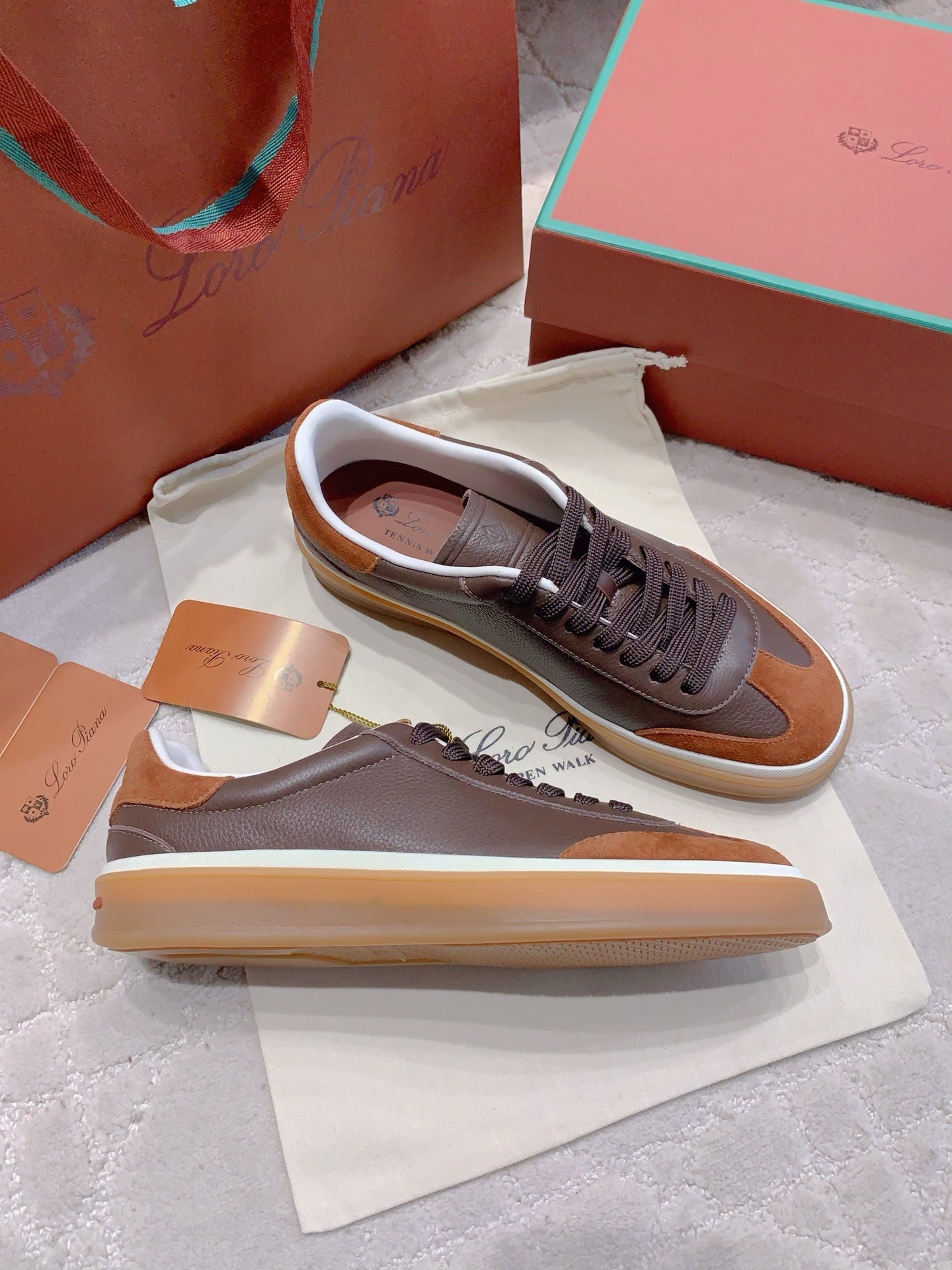 LP sneaker unisex style dark brown sheepskin mix suede 382663