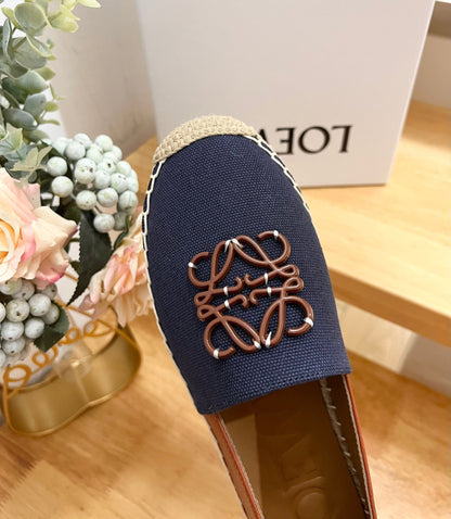 Loew Anagram Espadrille Denim Brown Leather and Canvas