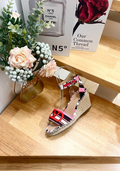 Valentino Wedge Sandals Multicolor Canvas 240576