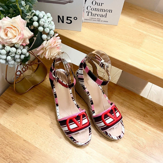 Valentino Wedge Sandals Multicolor Canvas 240576