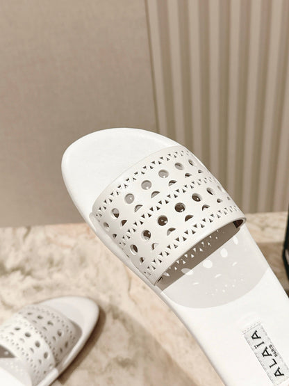 Alaia 2025 Hollow Slippers White Leather 293655