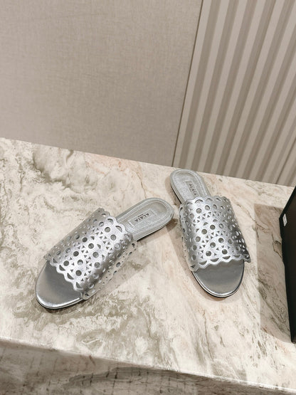 Alaia 2025 Vienne Slippers Silver Lambskin 293656