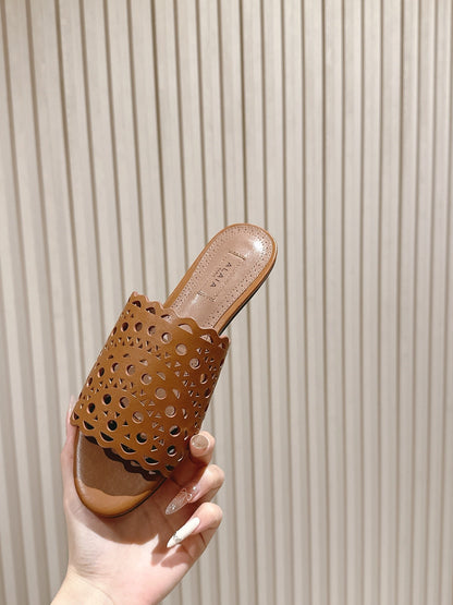 Alaia 2025 Vienne Slippers Brown Lambskin 293658