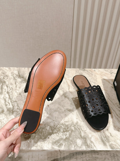 Alaia 2025 Vienne Slippers Black Lambskin 293659