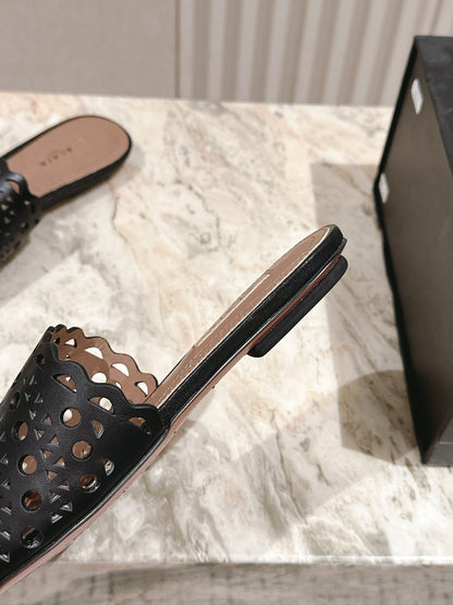 Alaia 2025 Vienne Slippers Black Lambskin 293659