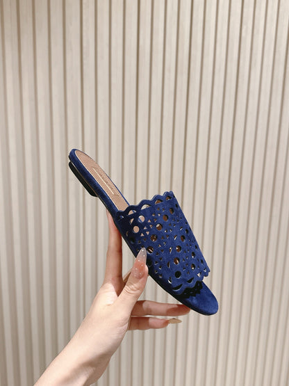Alaia 2025 Vienne Slippers Blue Lambskin 293661