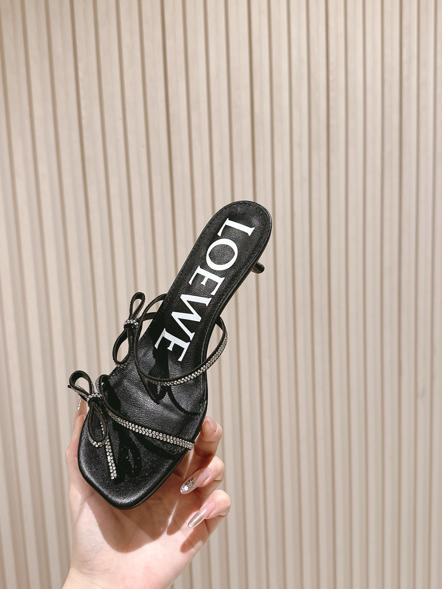 Loewe 25 Petal Bow Sandals Black Cowhide PVC