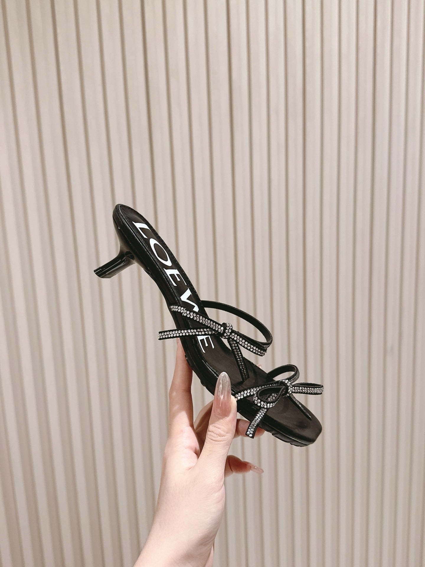 Loewe 25 Petal Bow Sandals Black Cowhide PVC
