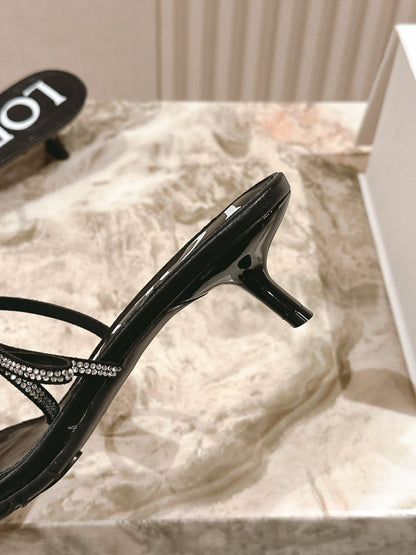 Loewe 25 Petal Bow Sandals Black Cowhide PVC