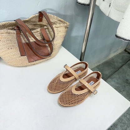 Alaia 25 Laminated Fishnet Ballet Flats Fawn Lambskin 621833